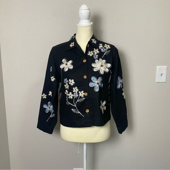Vintage Studio Works Linen Blend Floral Embroidered Button Front Jacket Size PS - Picture 9 of 13